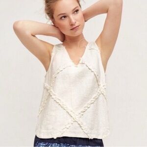 Anthropologie HD in Paris Cream Textured Linen Blend Tank Top, Size 0, EUC